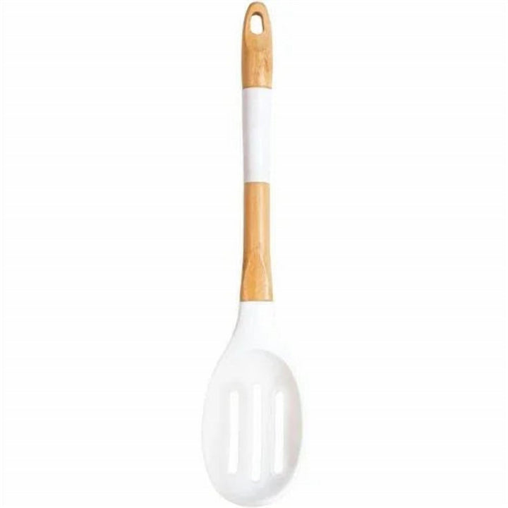 Cut Out Serving Spoon 36 cm, Silicone Head, Wood Handle