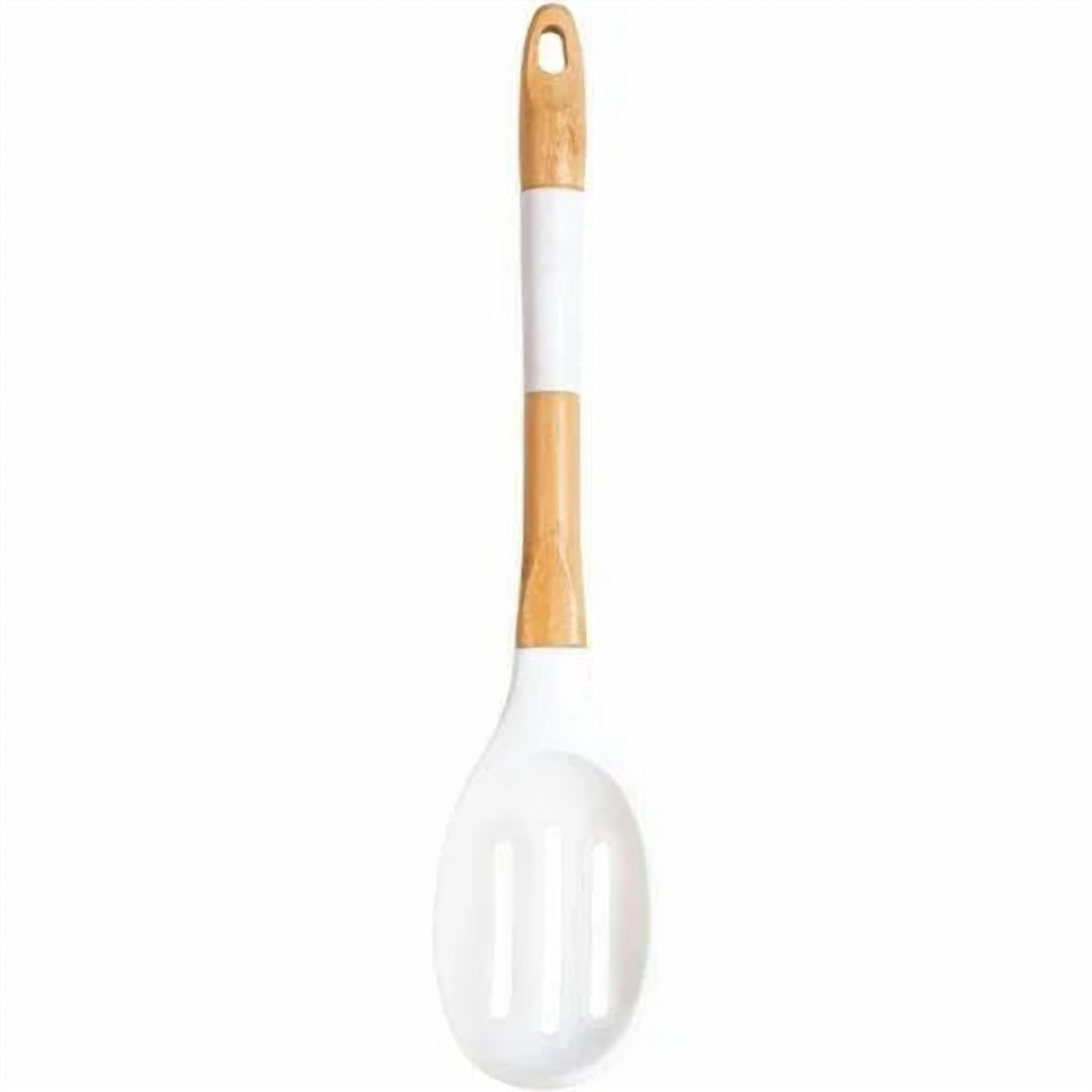 Cut Out Serving Spoon 36 cm, Silicone Head, Wood Handle