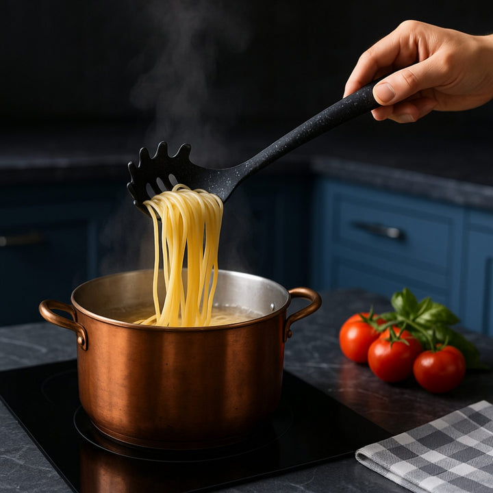 Black Silicone Pasta Server Fork, Heat Resistant Non Stick