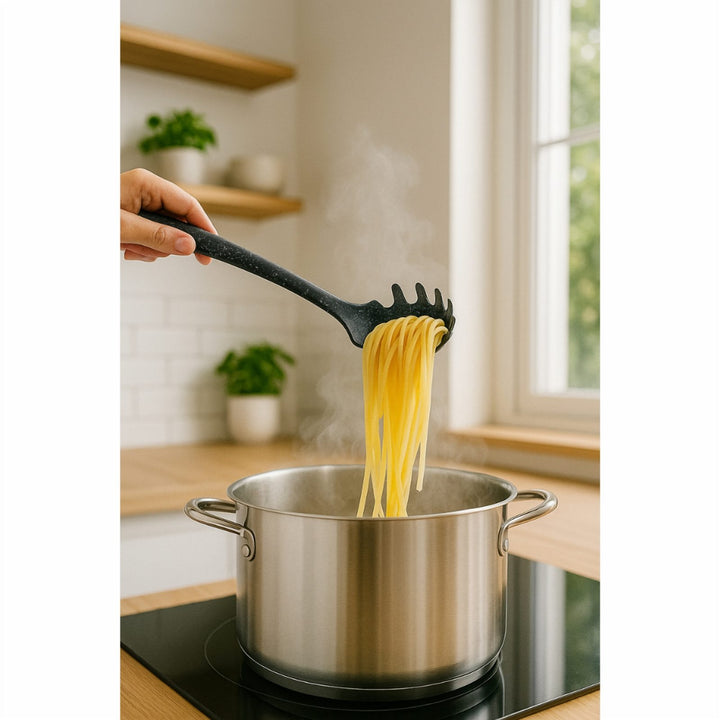 Black Silicone Pasta Server Fork, Heat Resistant Non Stick