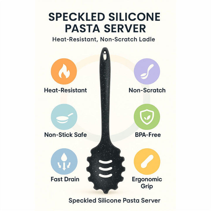 Black Silicone Pasta Server Fork, Heat Resistant Non Stick