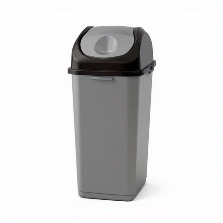 BPA Free Plastic Swing Lid Kitchen Bin, 58 cm Tall, Grey and Black