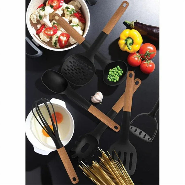 Pink Silicone Soup Ladle with Wood-Framed Heat-Resistant Handle