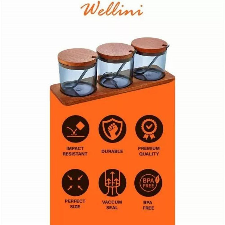 Spice Jar Set with Bamboo Lids, Spoons and a Wooden Tray