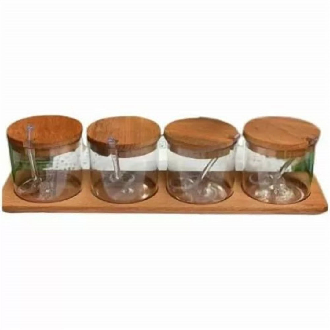 Spice Jar Set with Bamboo Lids, Spoons and a Wooden Tray