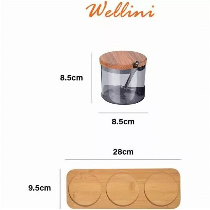 Spice Jar Set with Bamboo Lids, Spoons and a Wooden Tray