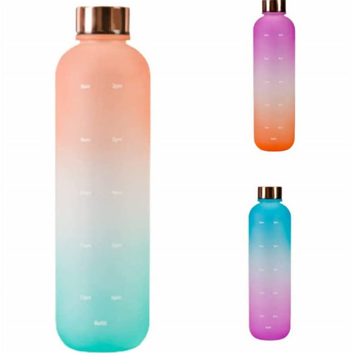 Two-Tone 1 L Water Bottle with Time Marks and Safety Lock