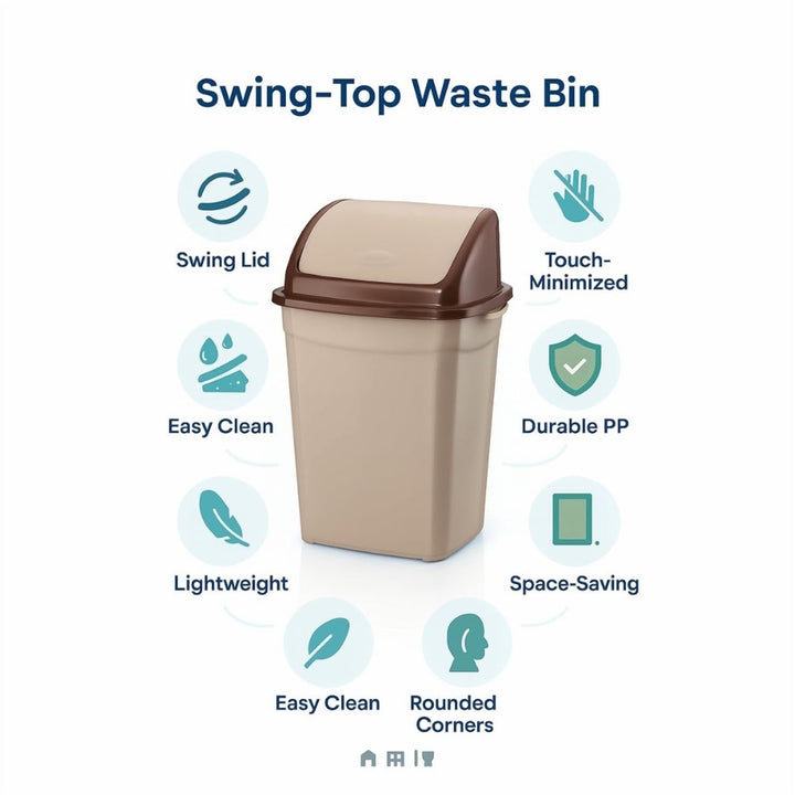 26 L Swing Top Kitchen Bin with Self Closing Lid, Traps Odors