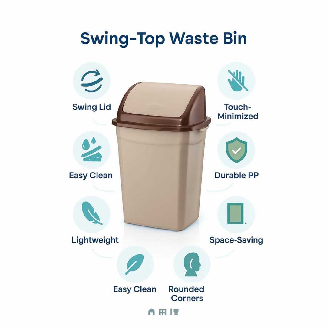 50 L Self Closing Swing Lid Waste Bin for Kitchen and Office