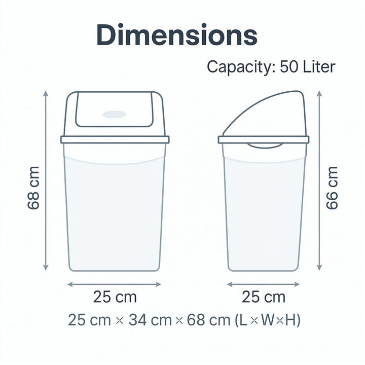 50 L Self Closing Swing Lid Waste Bin for Kitchen and Office