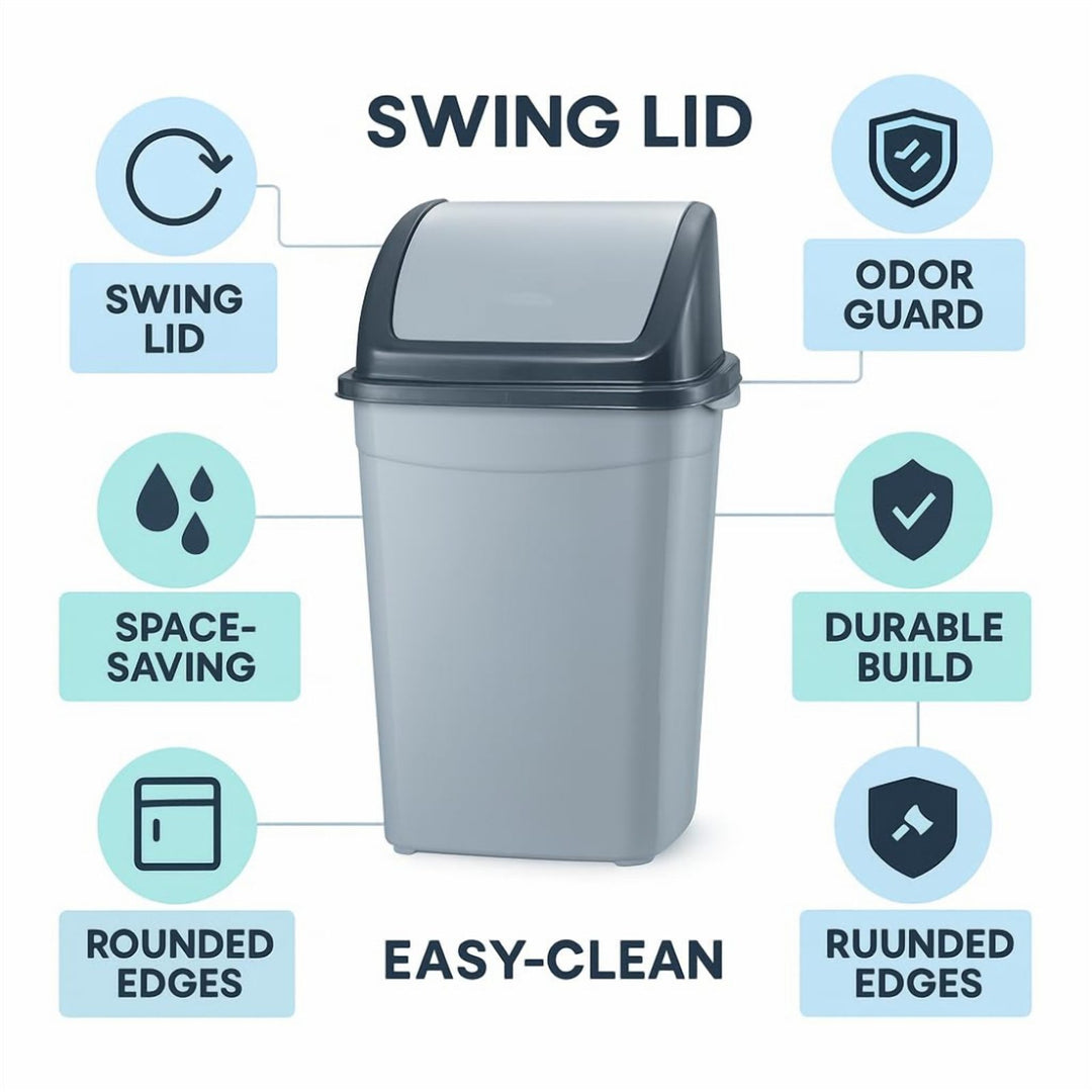 50 L Self Closing Swing Lid Waste Bin for Kitchen and Office