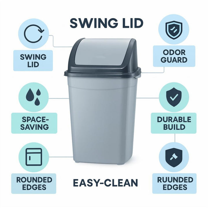 50 L Self Closing Swing Lid Waste Bin for Kitchen and Office
