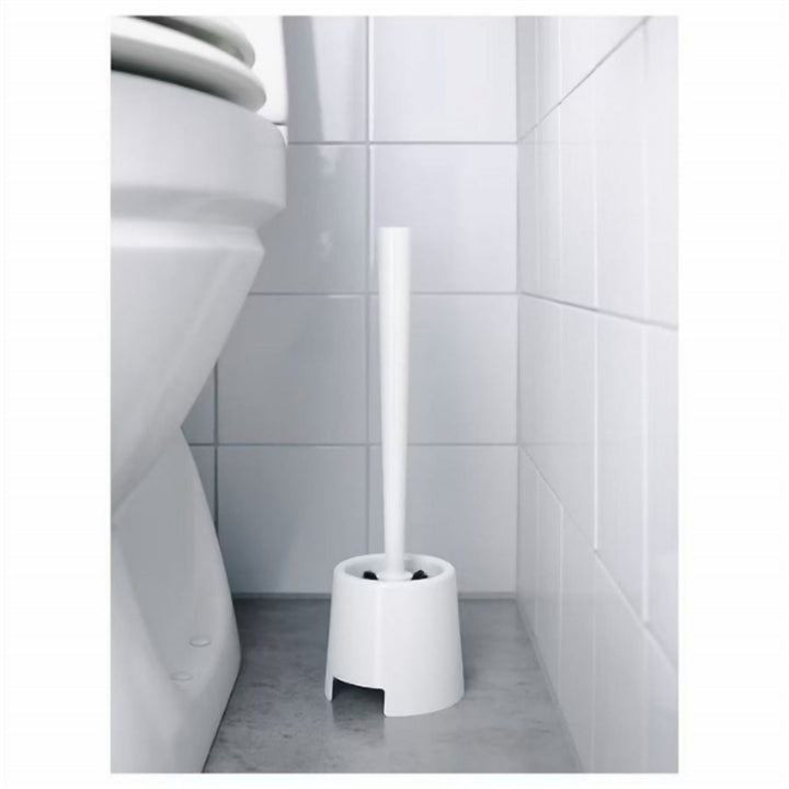 White Toilet Brush and Holder Set, Drip Free for a Bathroom