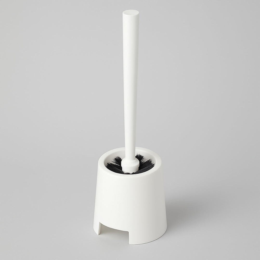 White Toilet Brush and Holder Set, Drip Free for a Bathroom