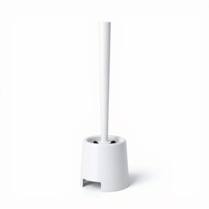 White Toilet Brush and Holder Set, Drip Free for a Bathroom