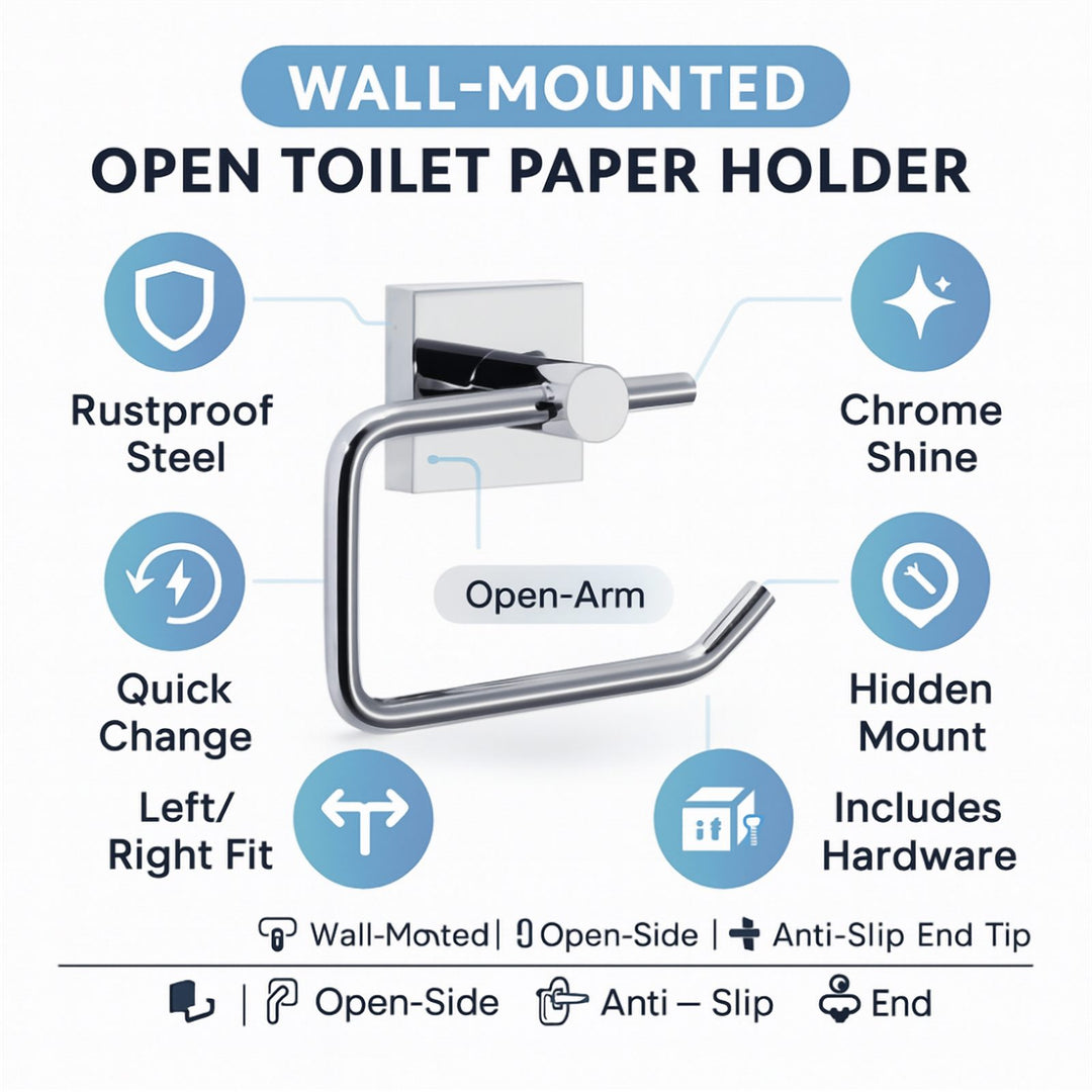 Stainless Steel Wall Mounted Toilet Paper Holder with Open Arm
