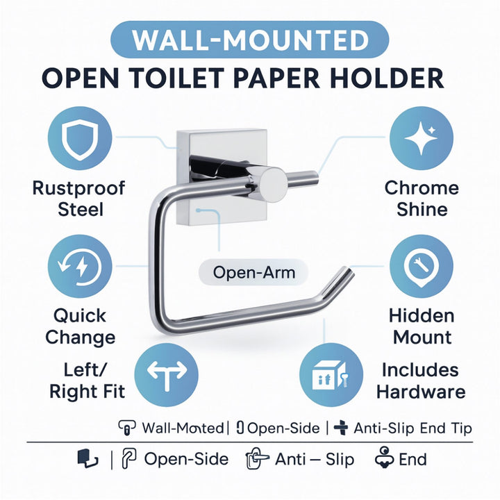Stainless Steel Wall Mounted Toilet Paper Holder with Open Arm