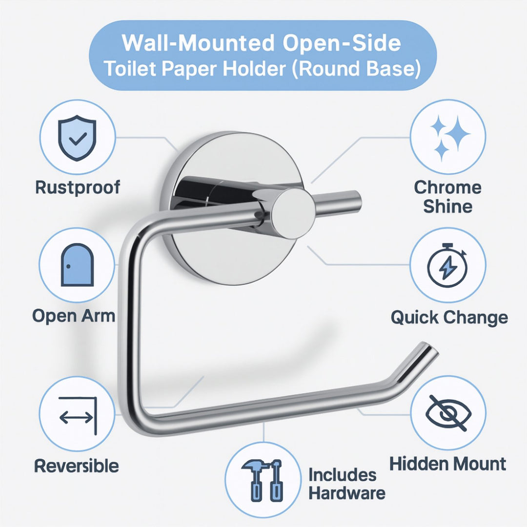 Stainless Steel Wall Mounted Toilet Paper Holder with Open Arm