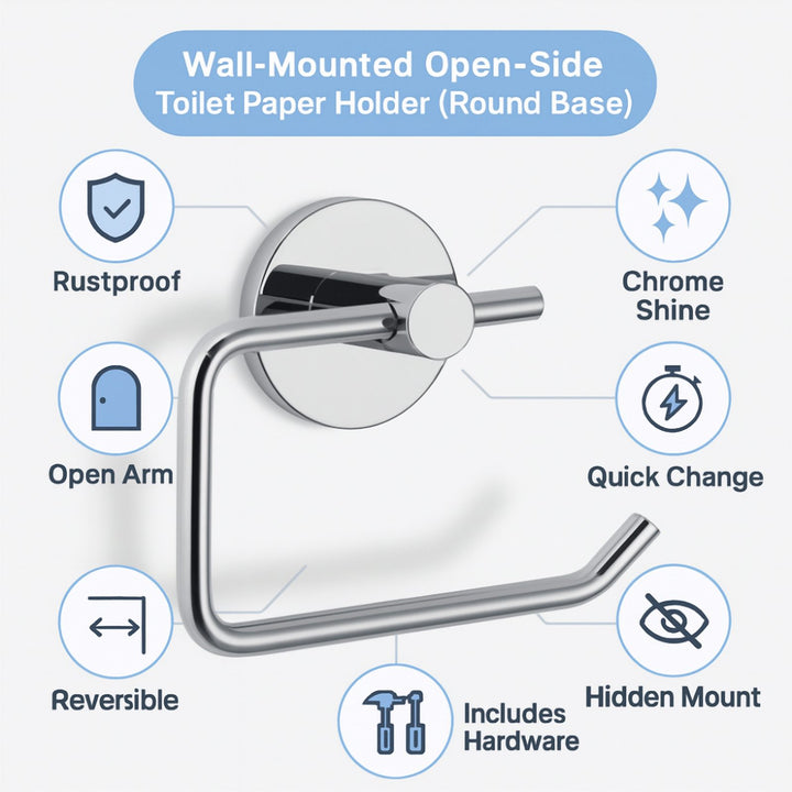 Stainless Steel Wall Mounted Toilet Paper Holder with Open Arm