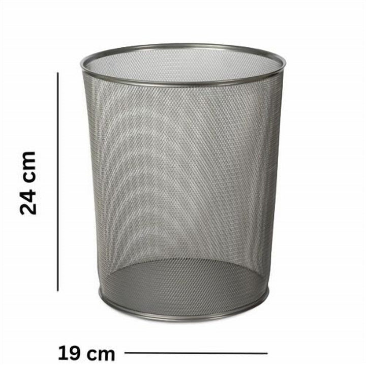 Steel Mesh Round Wastebasket for Under a Desk or Corner