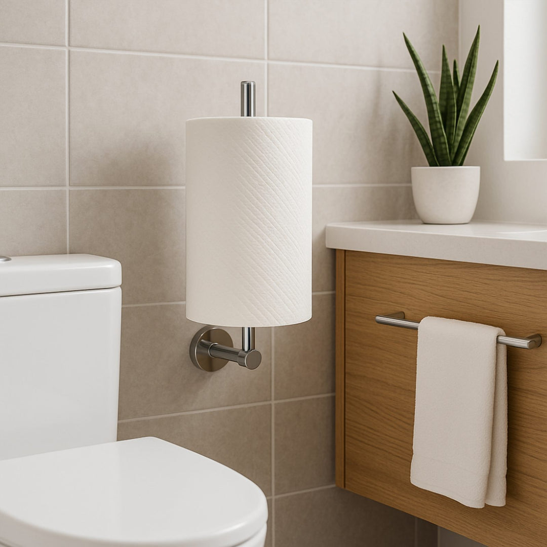 Vertical Double Toilet Roll Holder, Wall Mounted Chrome Steel