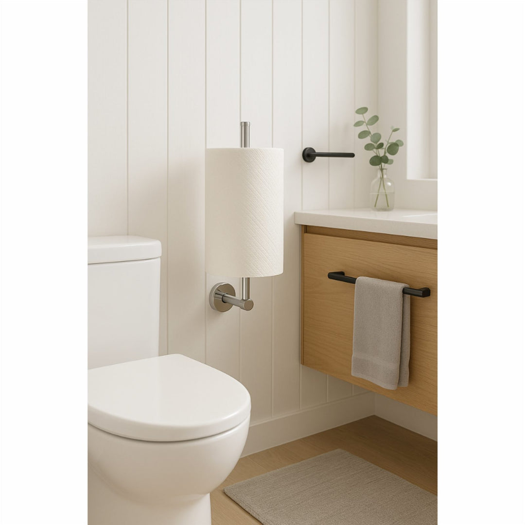 Vertical Double Toilet Roll Holder, Wall Mounted Chrome Steel