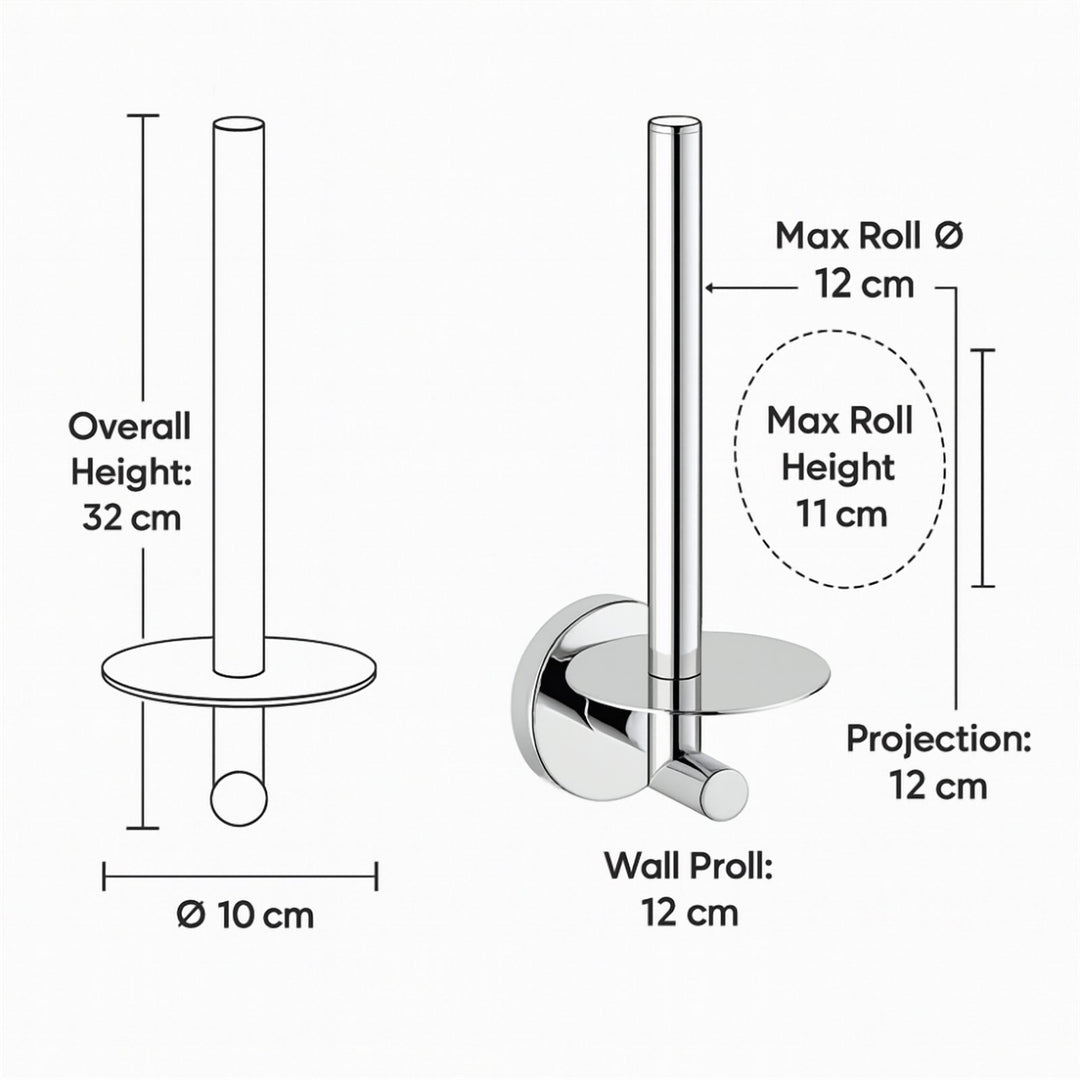 Vertical Double Toilet Roll Holder, Wall Mounted Chrome Steel