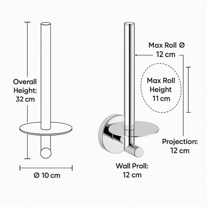 Vertical Double Toilet Roll Holder, Wall Mounted Chrome Steel