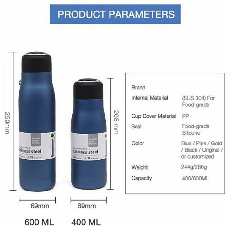 Double Wall Steel Water Bottle with One Hand Flip Lid