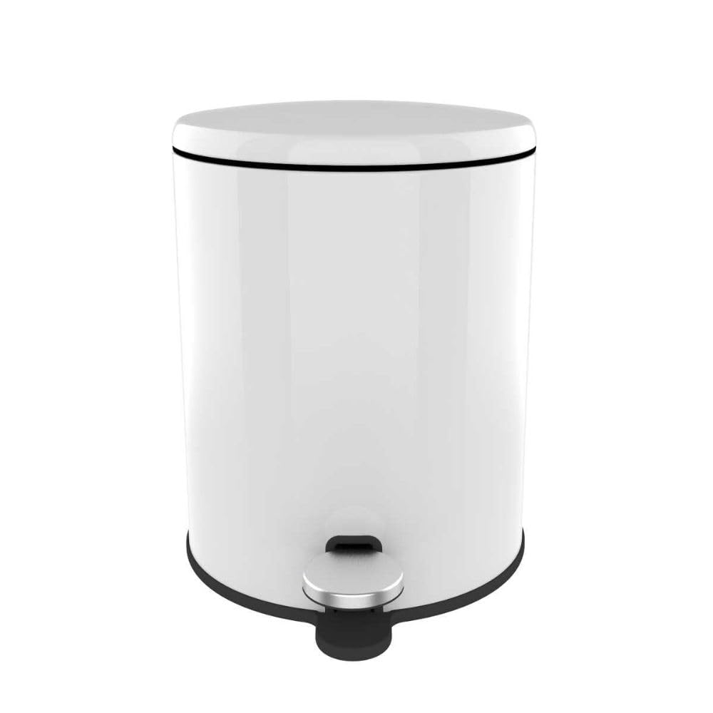 White trash bin with black pedal on a white background