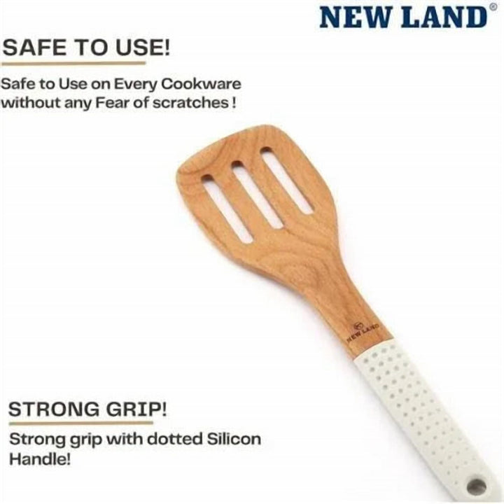 Slotted Turner with Wooden Handle, Silicone Head, Non-Stick Safe