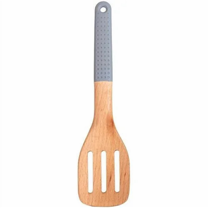 Slotted Turner with Wooden Handle, Silicone Head, Non-Stick Safe