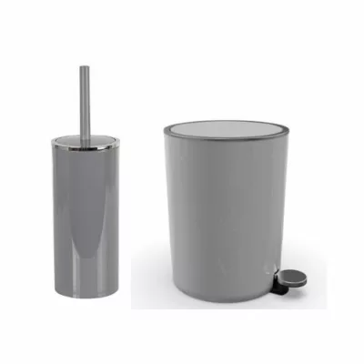 grey E66 Lenox Trash Can With Toilet Brush